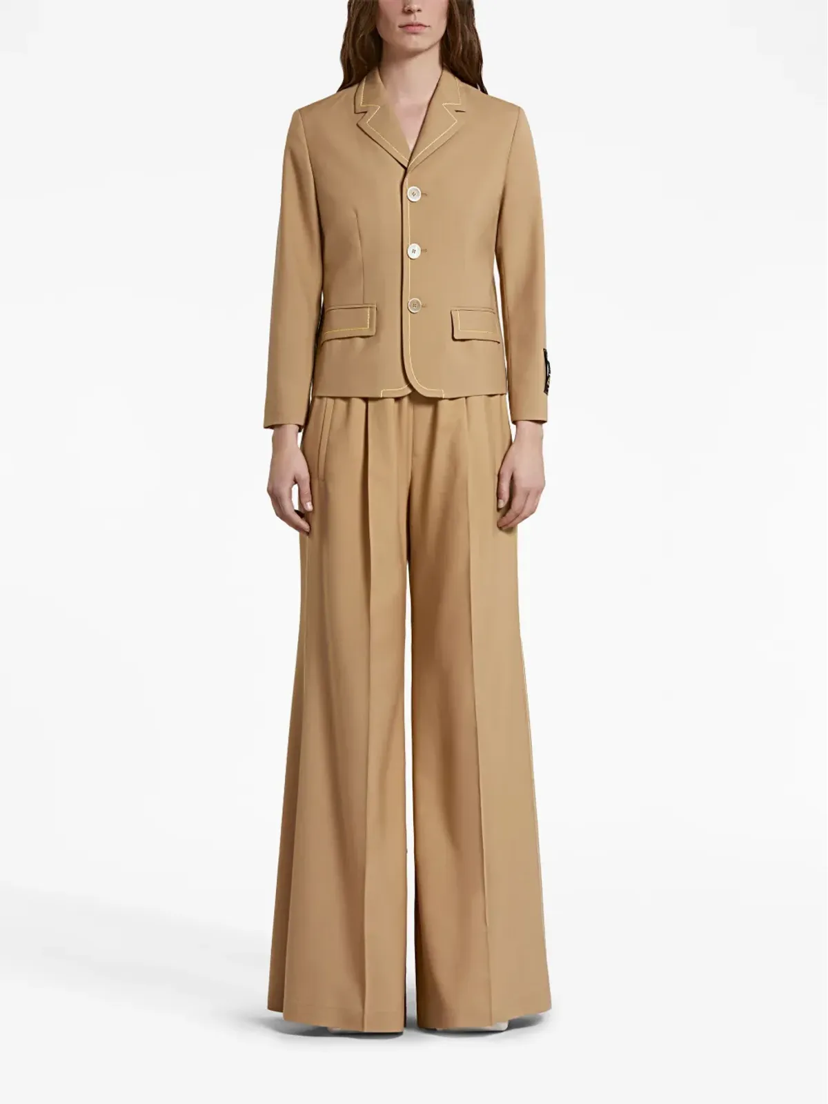 Marni logo-waistband wool flared trousers - Brown - 画像2