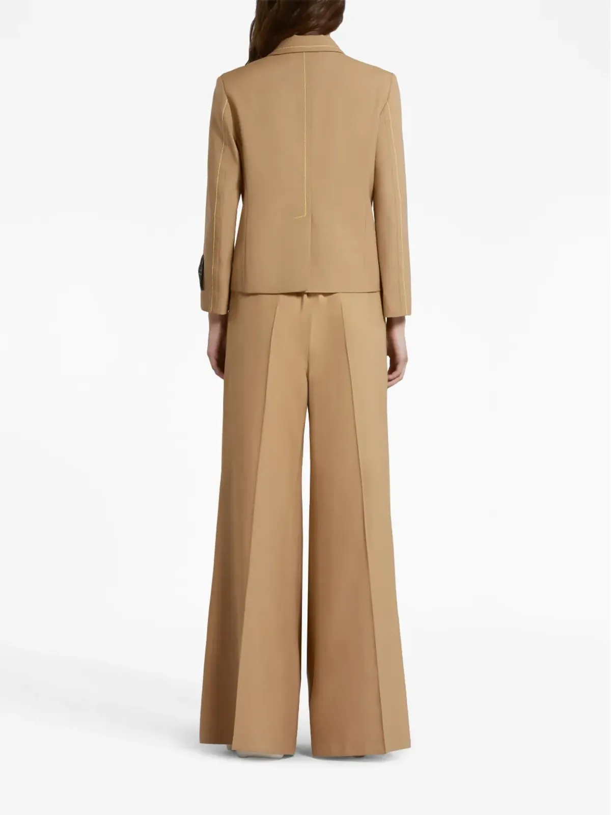 Marni logo-waistband wool flared trousers - Brown - 画像3