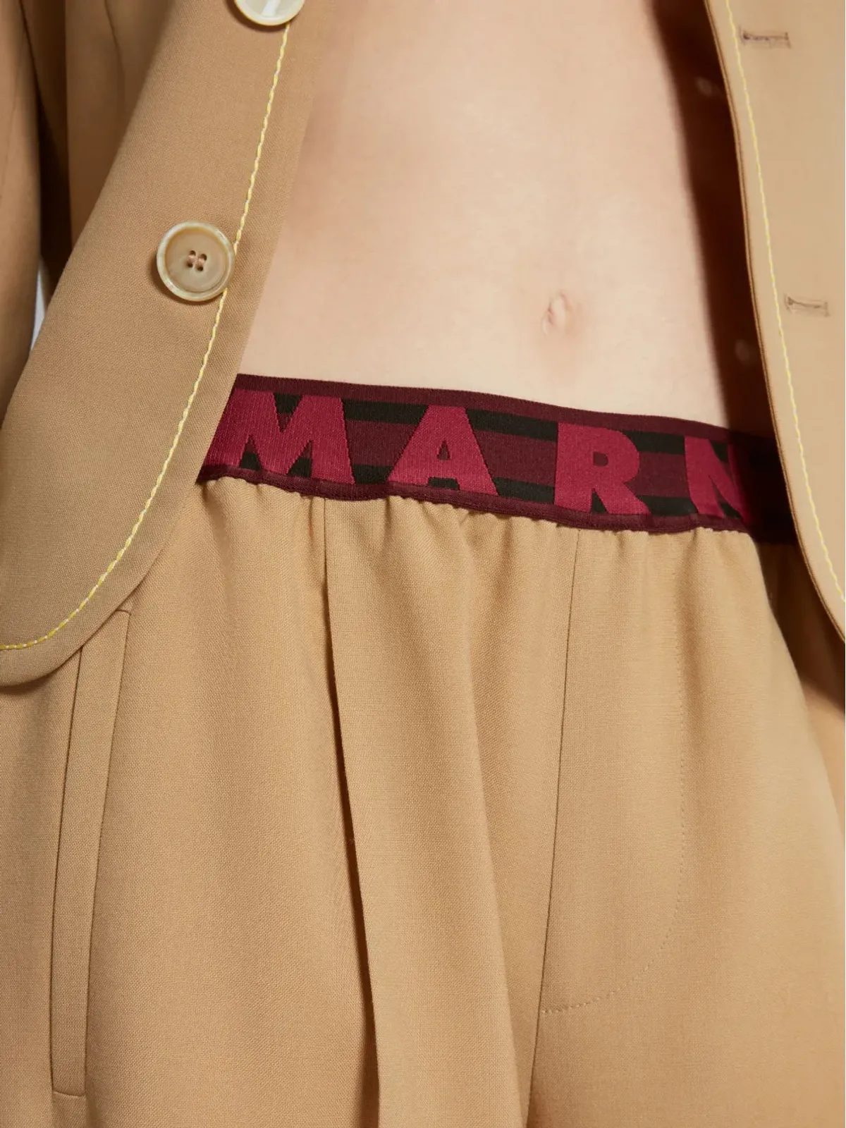 Marni logo-waistband wool flared trousers - Brown - 画像4