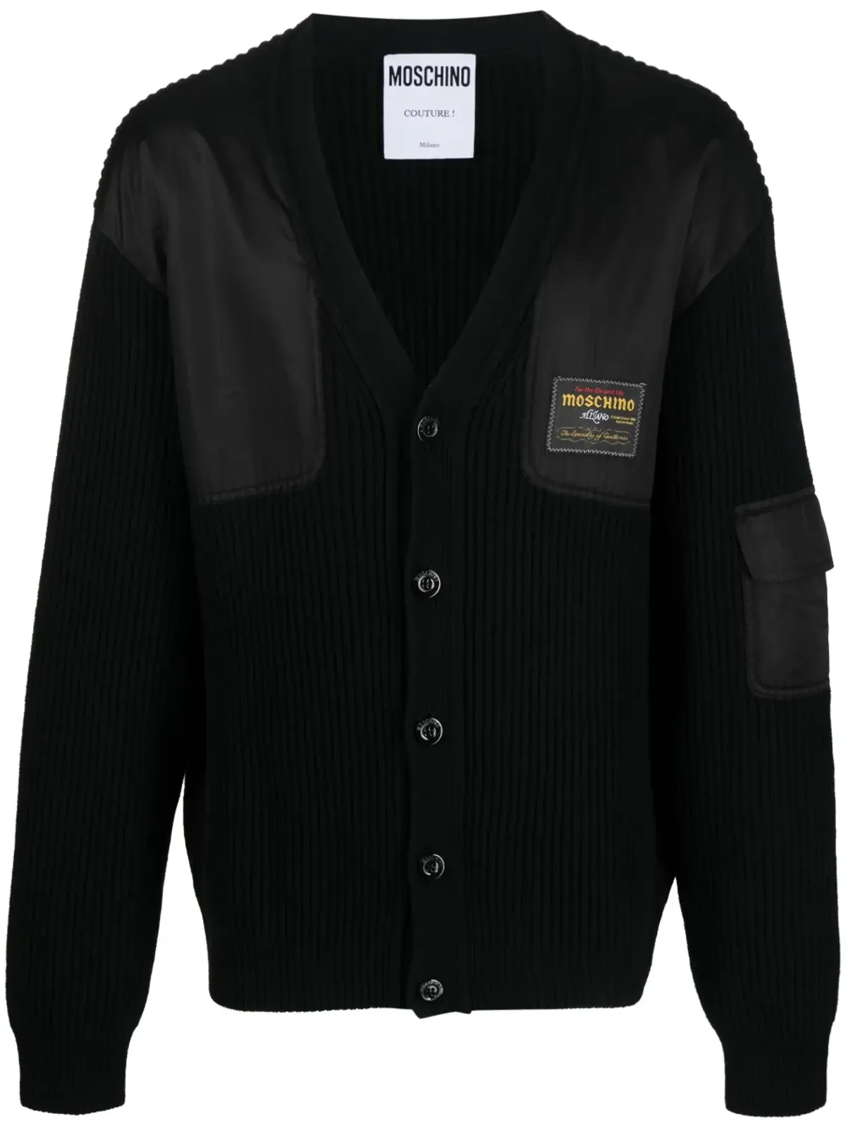 Moschino ロゴパッチ Vネック カーディガン - 画像1