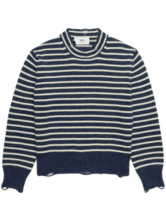 AMI Paris AMI Paris ストライプ入りリブ編みクルーネックジャンパー - ブルーの商品画像