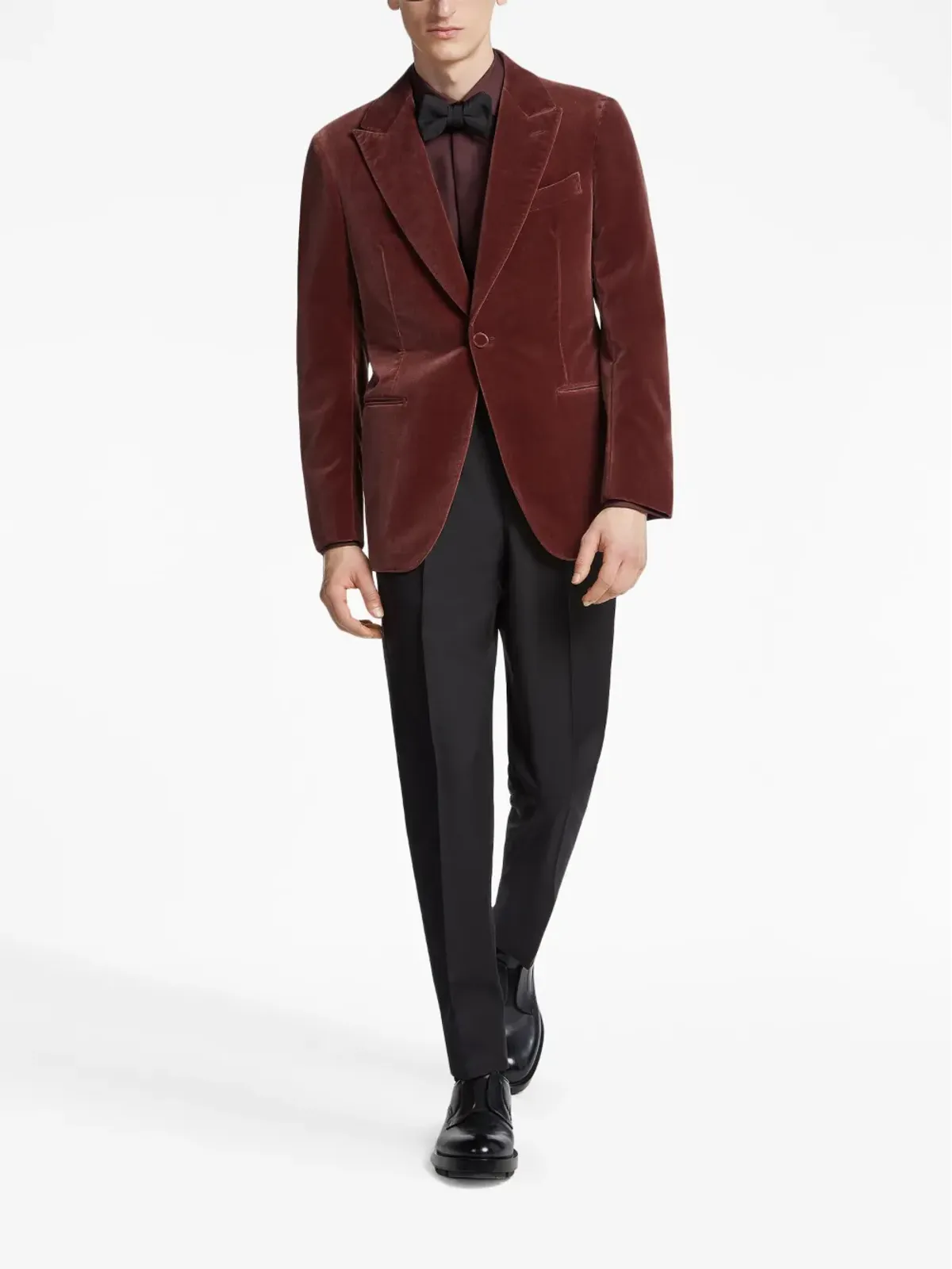 Zegna ベルベット調シングルブレストブレザー（レッド） - 画像2