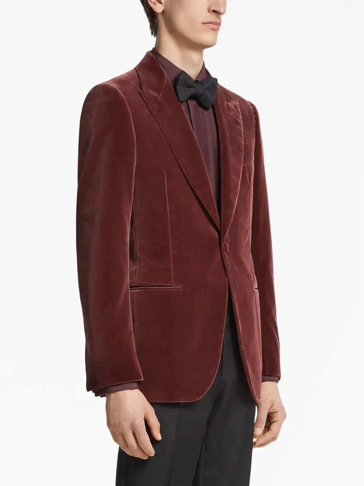 Zegna ベルベット調シングルブレストブレザー（レッド） - 画像3
