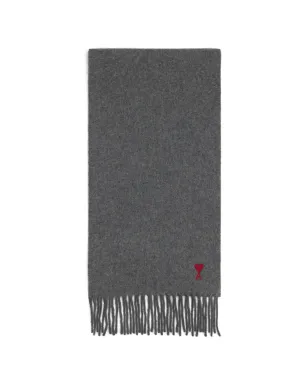 AMI Paris de Coeur monogram fringed logo-embroidered scarf - Grey - サムネイル1