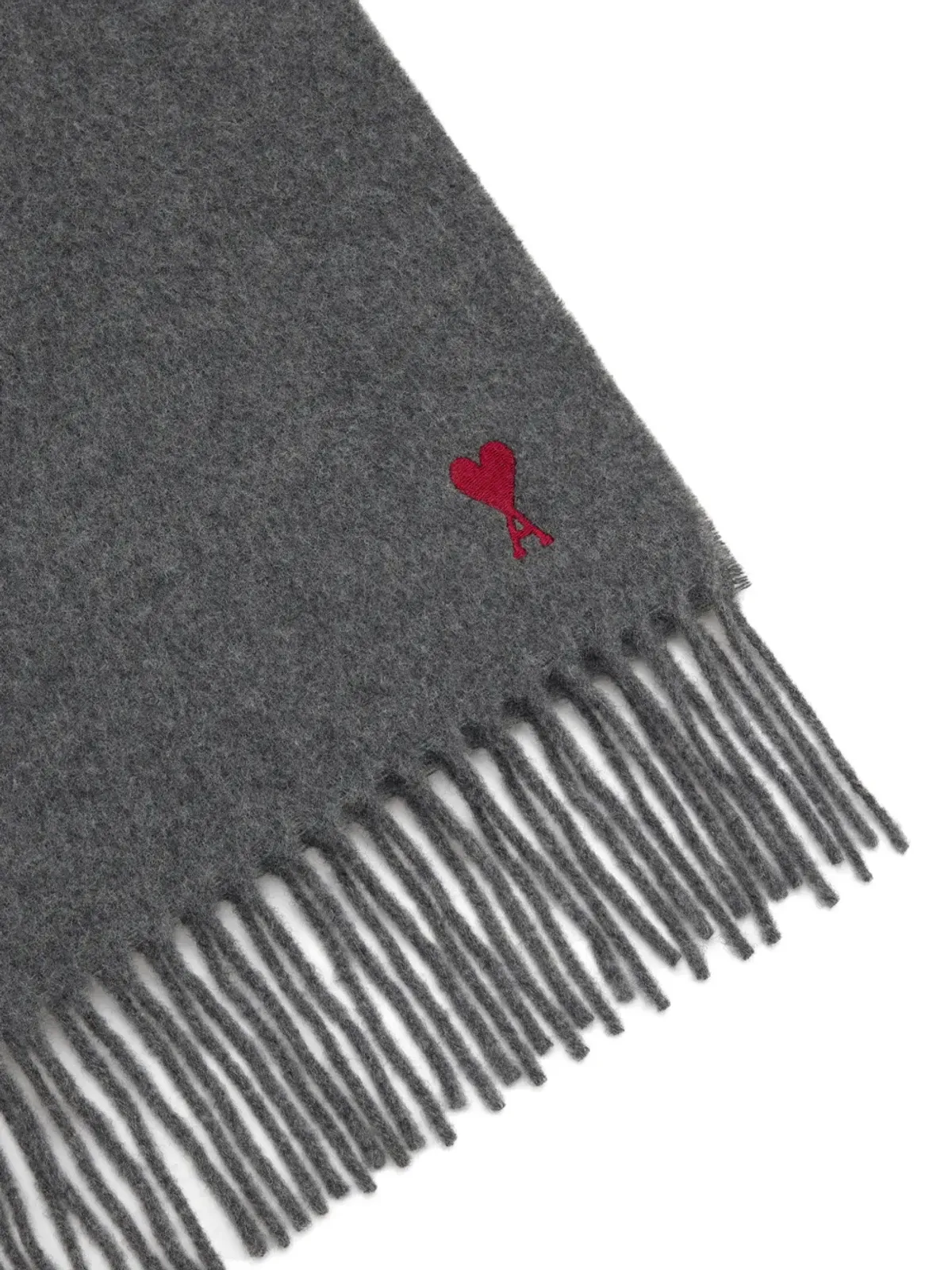 AMI Paris de Coeur monogram fringed logo-embroidered scarf - Grey - 画像2
