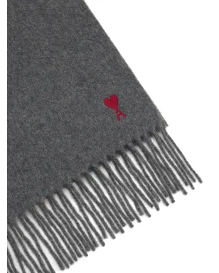 AMI Paris de Coeur monogram fringed logo-embroidered scarf - Grey - サムネイル2