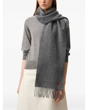 AMI Paris de Coeur monogram fringed logo-embroidered scarf - Grey - サムネイル4
