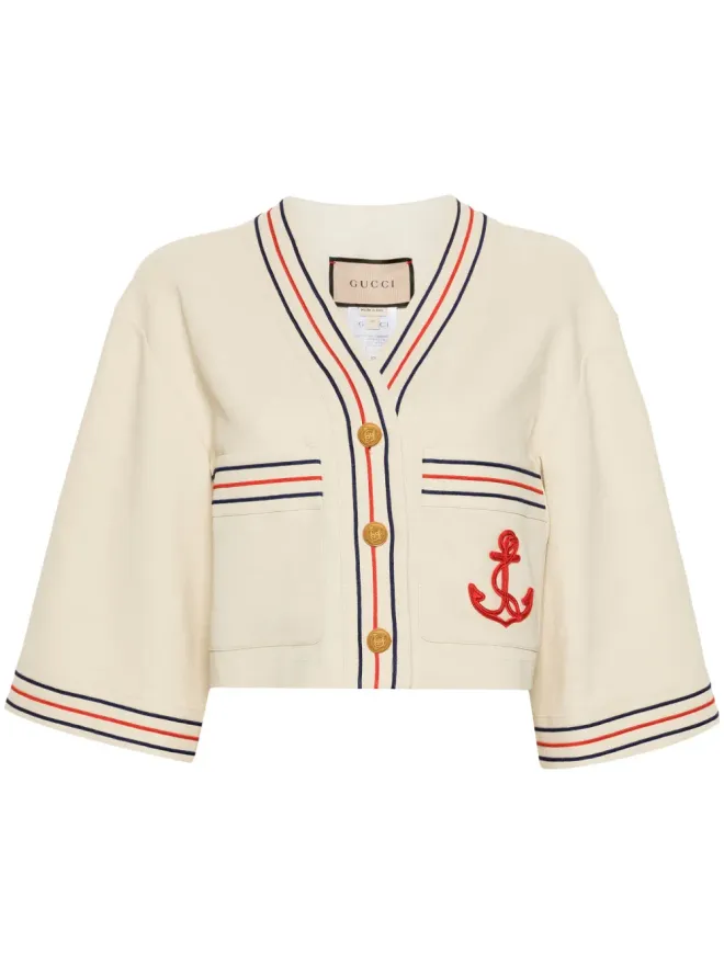 Gucci Gucci Anchor-appliqué cropped cardigan - Neutralsの商品画像
