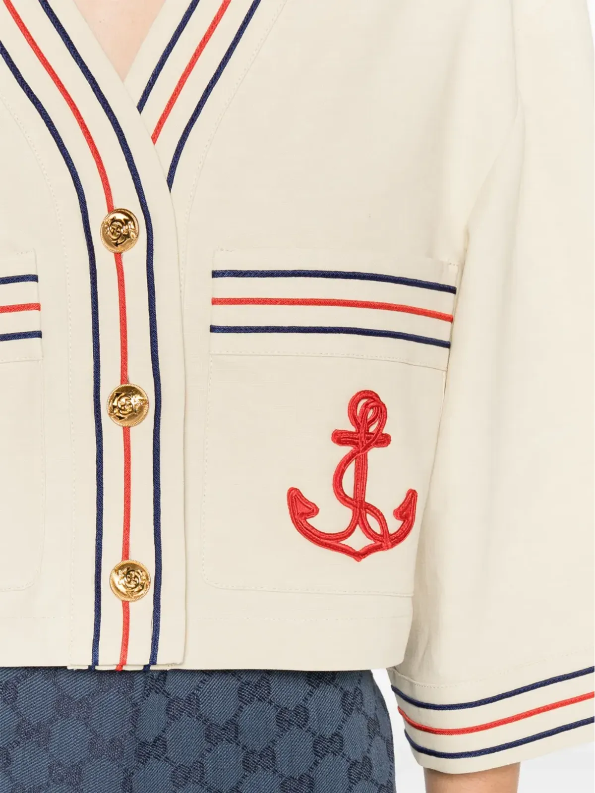 Gucci Anchor-appliqué cropped cardigan - Neutrals - 画像5