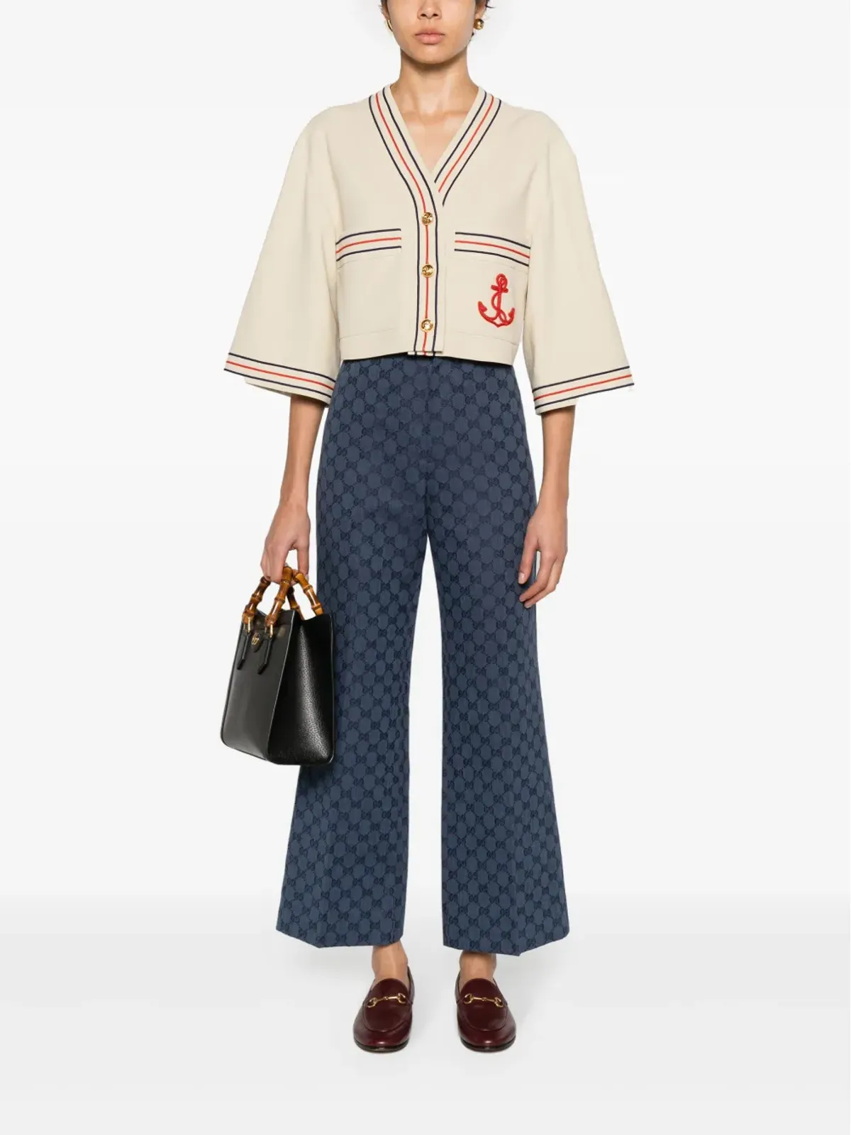 Gucci Anchor-appliqué cropped cardigan - Neutrals - 画像2