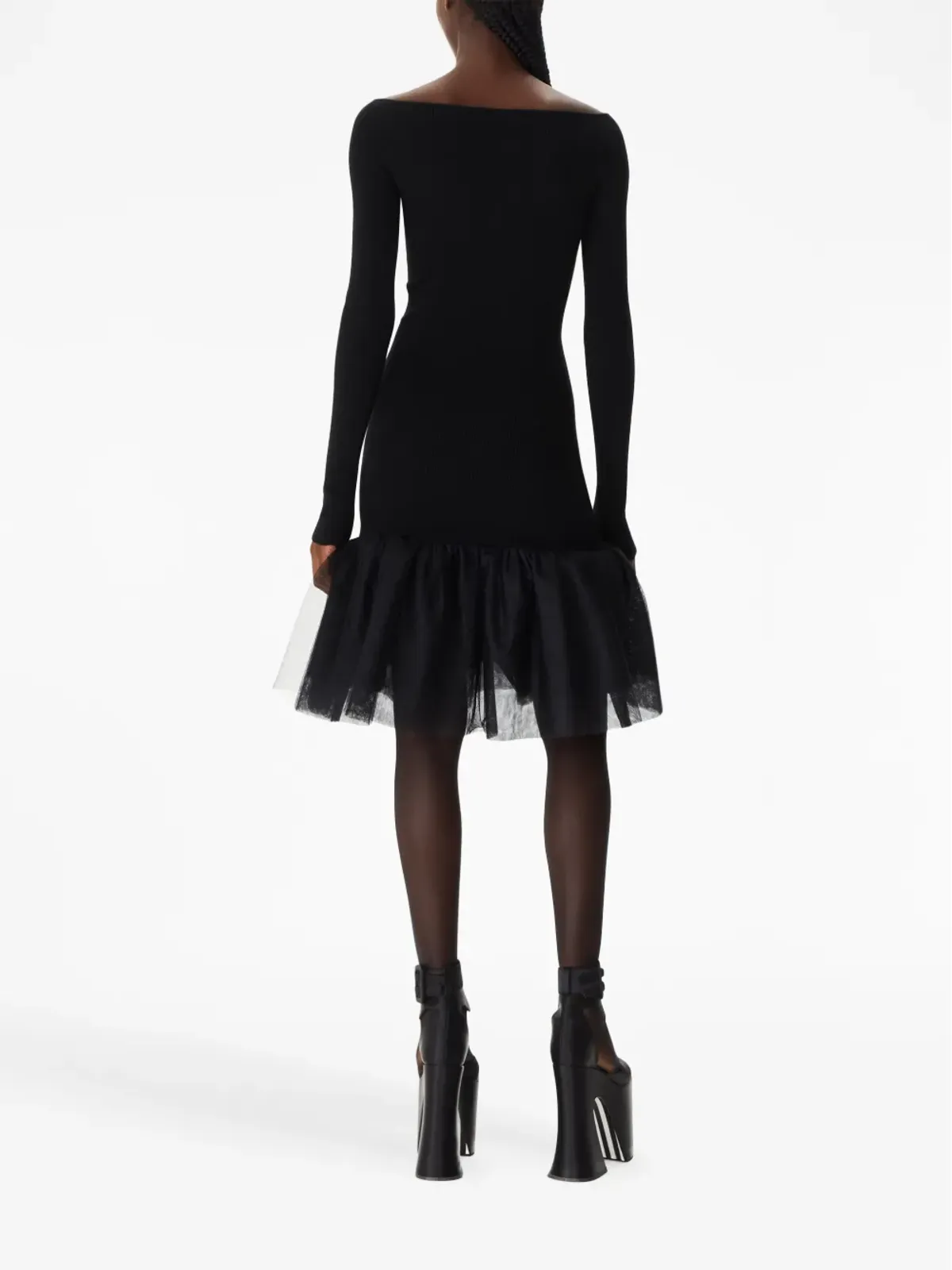 Nina Ricci ブラックのスウィートハートネック チュールパネル ドレス - 画像3