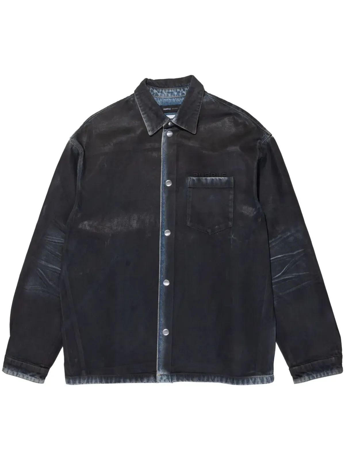 Purple Brand ロゴエンボス加工のコーティングシャツジャケット - ブラック - 画像1