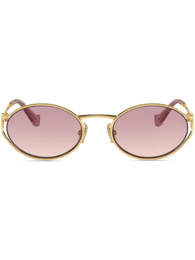Miu Miu Eyewear Miu Miu Eyewear オーバルフレーム グラデーションレンズ サングラス - Goldの商品画像