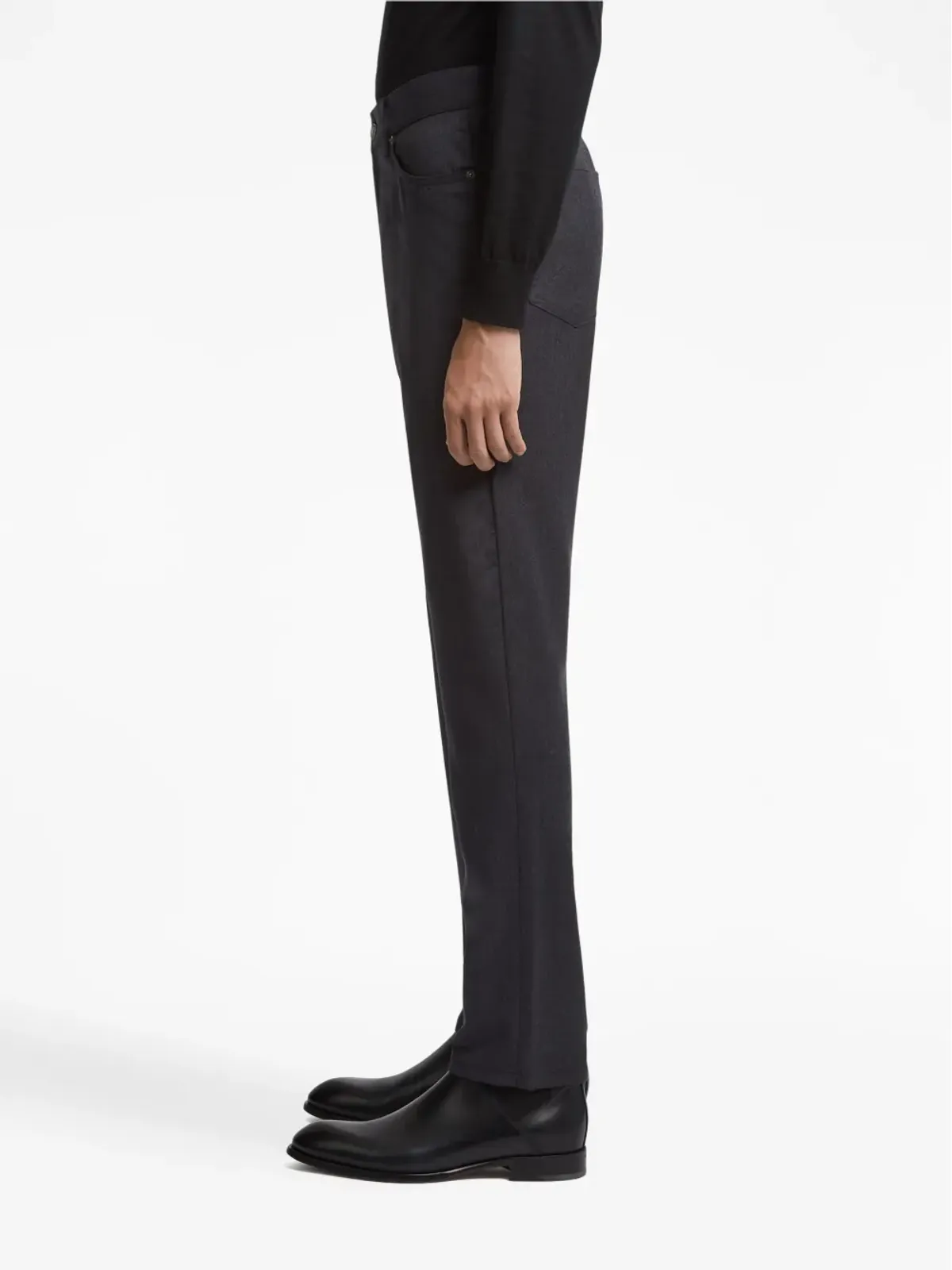 Zegna ロッチャ ストーンウォッシュ ウールパンツ ブラック - 画像4