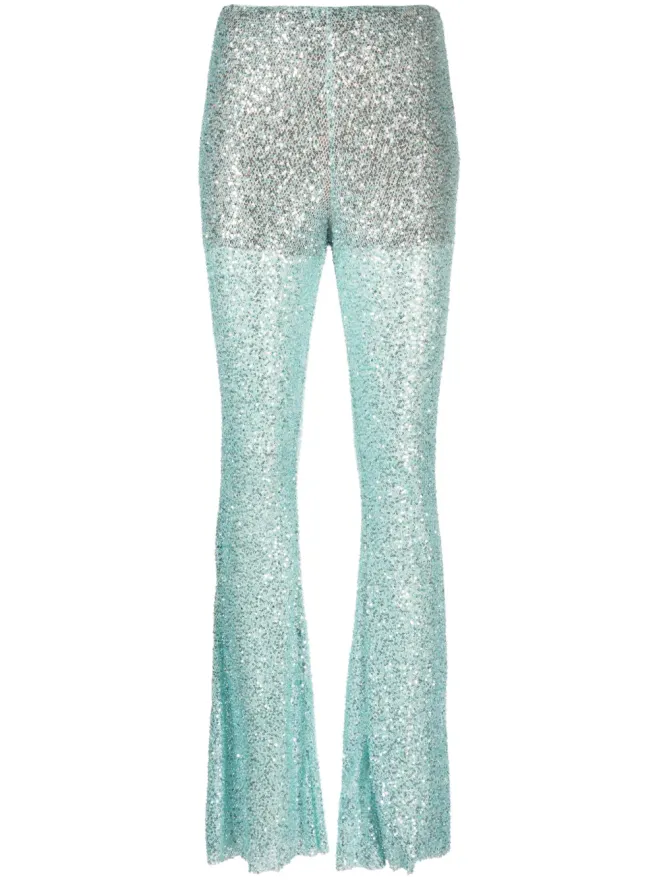 self-portrait Self-Portrait sequin-embellished mesh trousers - Blueの商品画像