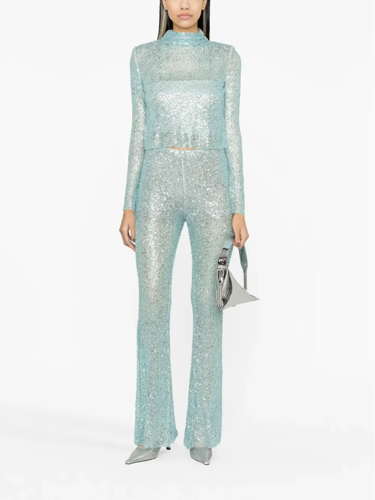 Self-Portrait sequin-embellished mesh trousers - Blue - 画像2