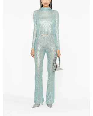 Self-Portrait sequin-embellished mesh trousers - Blue - サムネイル2