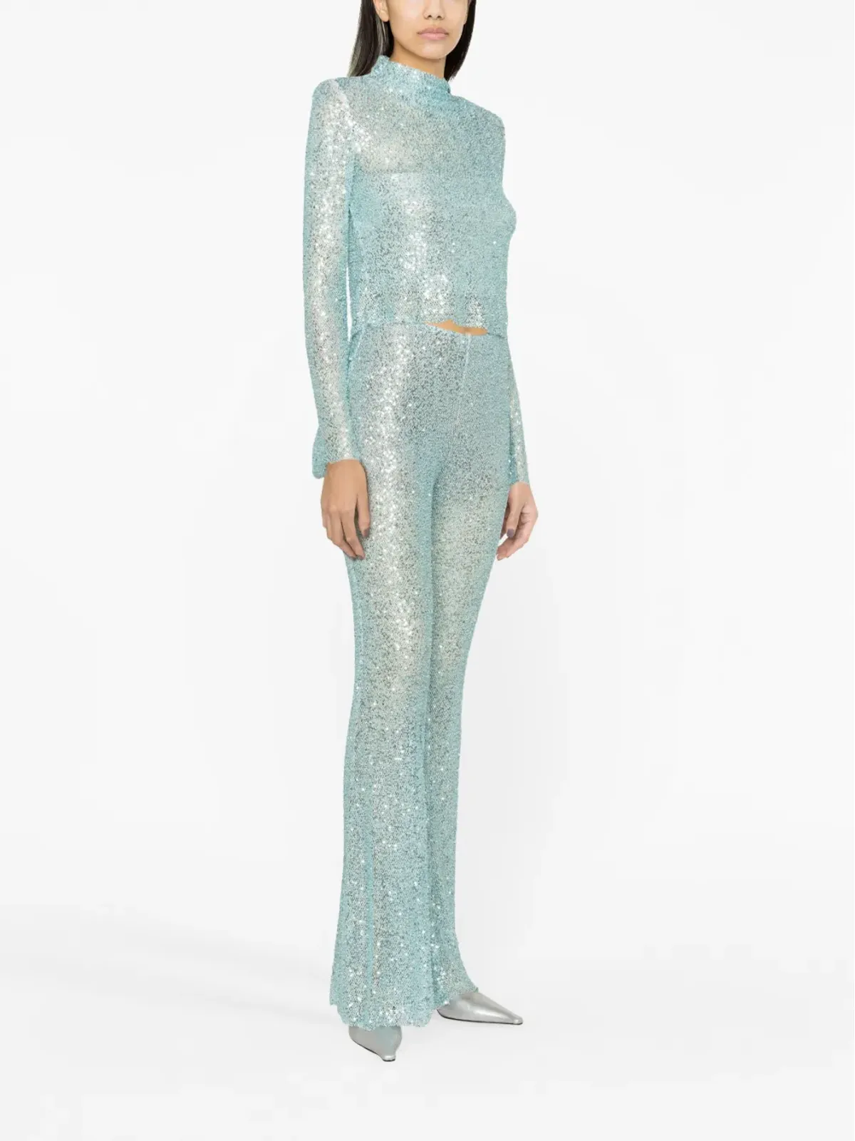 Self-Portrait sequin-embellished mesh trousers - Blue - 画像3