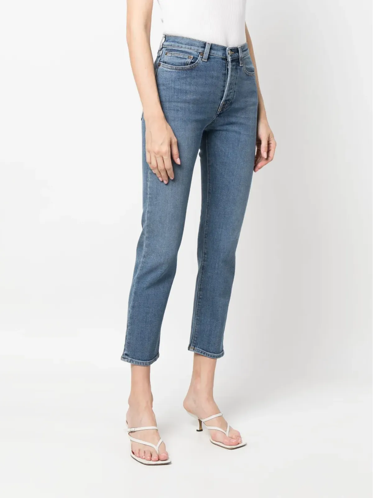 Jeanerica クラシック ハイウエスト クロップド ジーンズ ブルー - 画像3