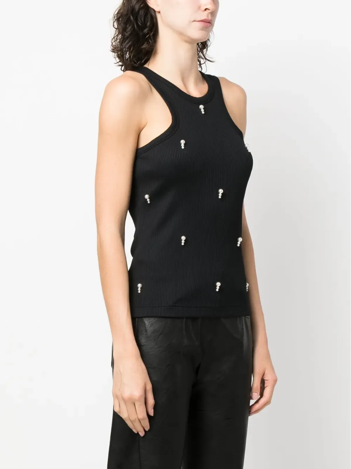 Stella McCartney パール付きリブ編みタンクトップ ブラック - 画像3