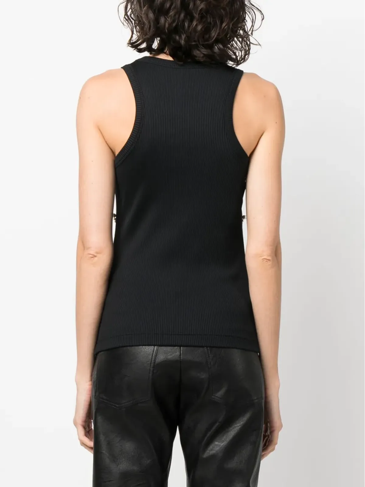 Stella McCartney パール付きリブ編みタンクトップ ブラック - 画像4