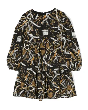 Moschino Kids チェーンリンクプリント長袖ドレス - ブラック - サムネイル1