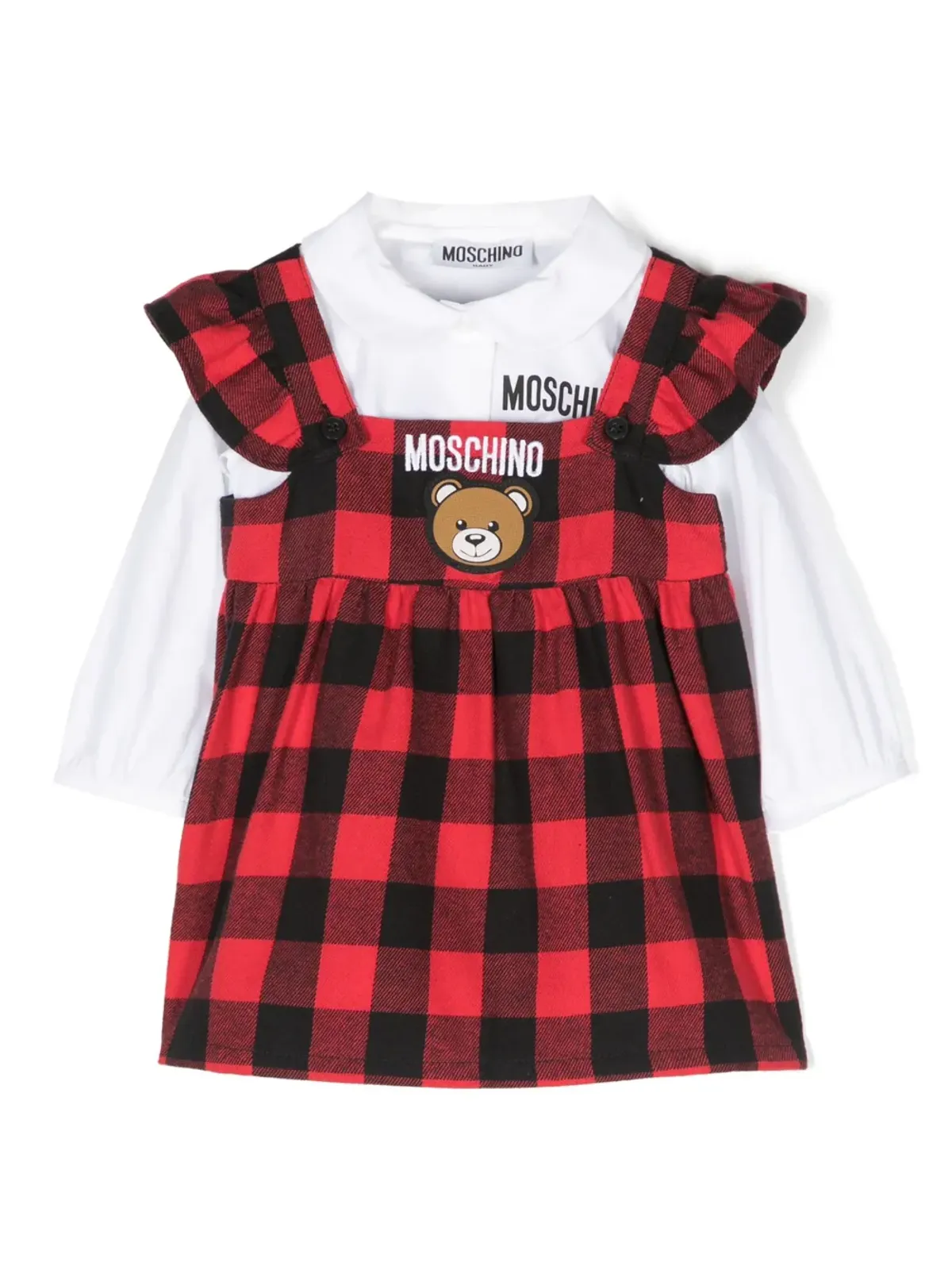Moschino Kids テディベアモチーフ チェック柄ドレス - 画像1