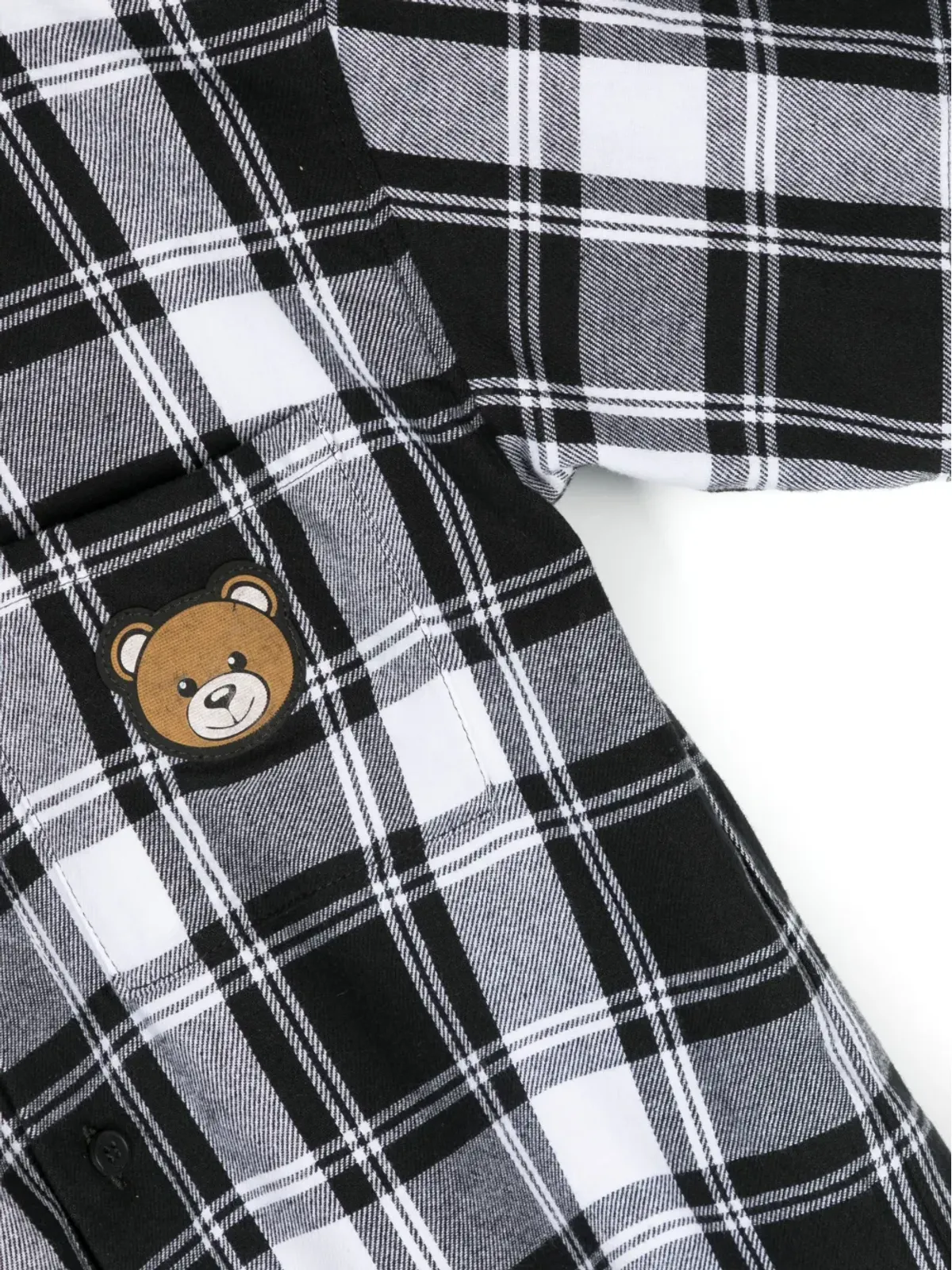 Moschino Kids テディベア・パッチ付きフード付きチェックシャツ - 画像3