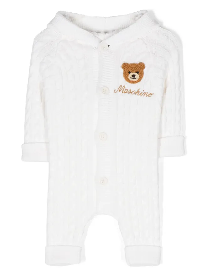 Moschino Kids Moschino Kids テディベア・パッチ付きニット ロンパース - Whiteの商品画像