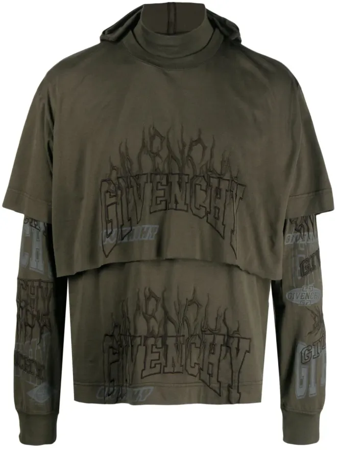 Givenchy Givenchy ロゴ刺繍入り レイヤード コットン フーディー - グリーンの商品画像
