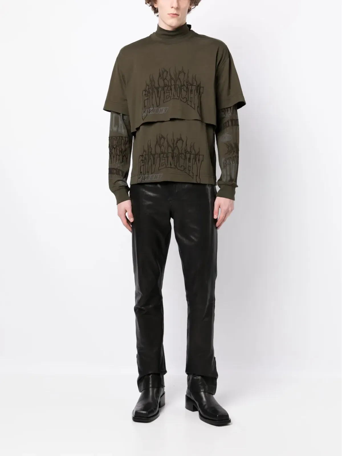 Givenchy ロゴ刺繍入り レイヤード コットン フーディー - グリーン - 画像2