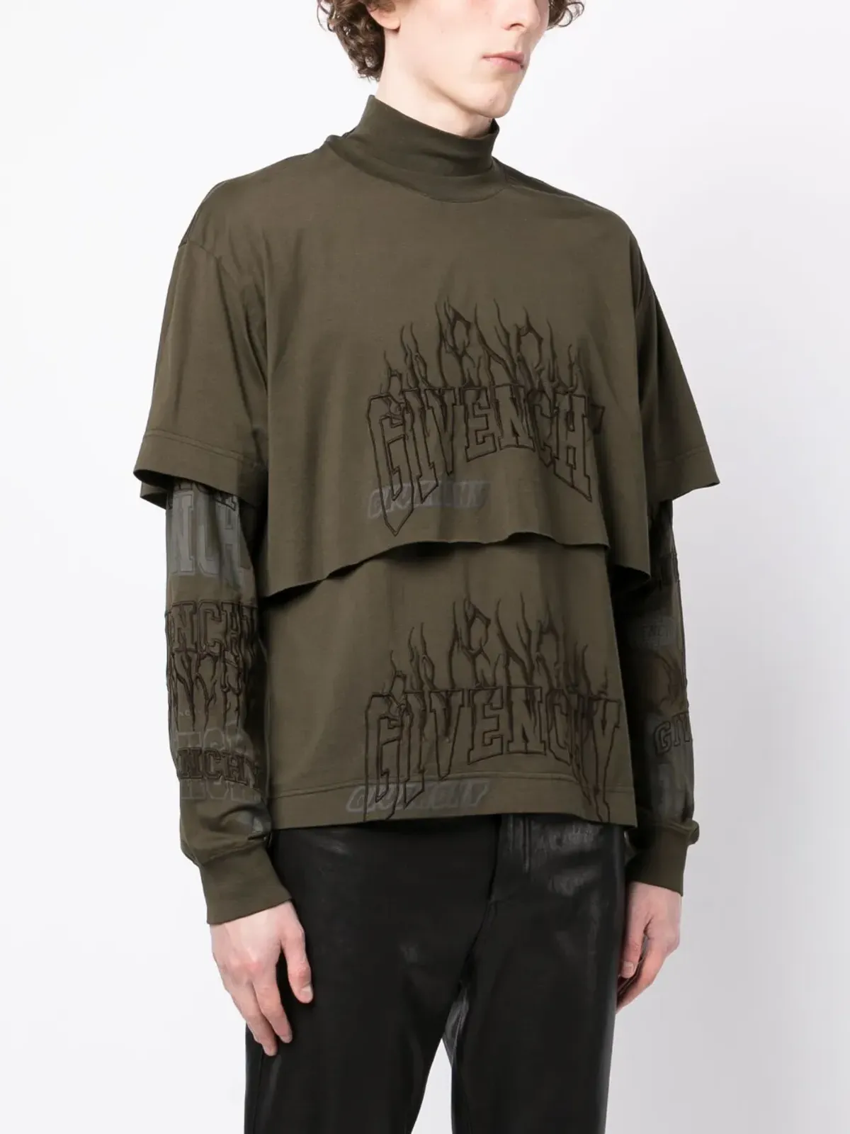Givenchy ロゴ刺繍入り レイヤード コットン フーディー - グリーン - 画像3