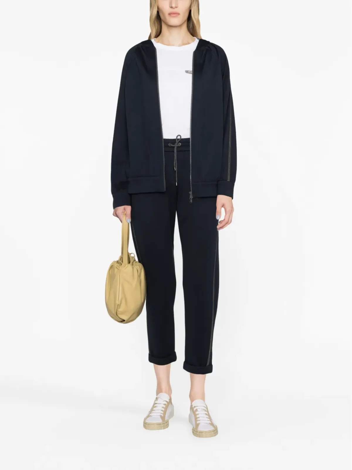 Brunello Cucinelli モニリ-トリム付きクロップドトラックパンツ（ブルー） - 画像2