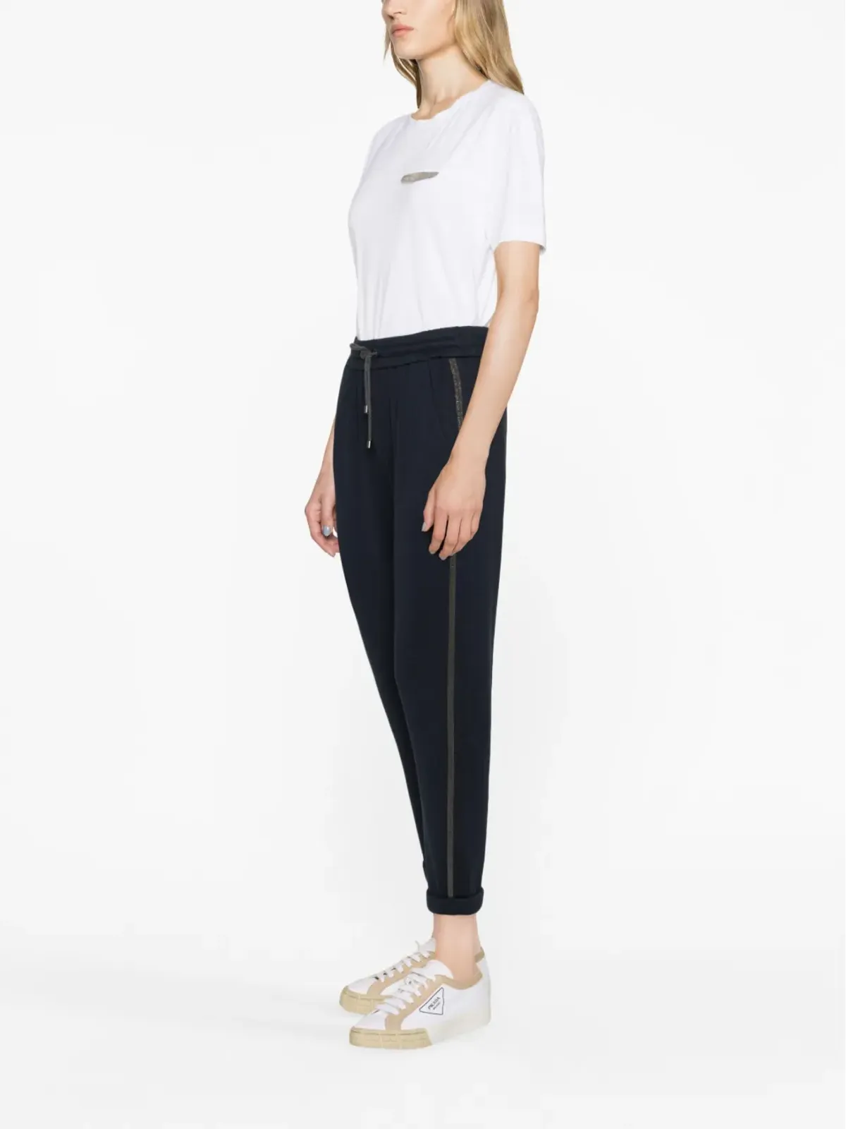 Brunello Cucinelli モニリ-トリム付きクロップドトラックパンツ（ブルー） - 画像3