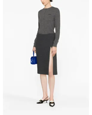 Miu Miu ロゴ入りインターシャ ファインニット カーディガン - サムネイル3