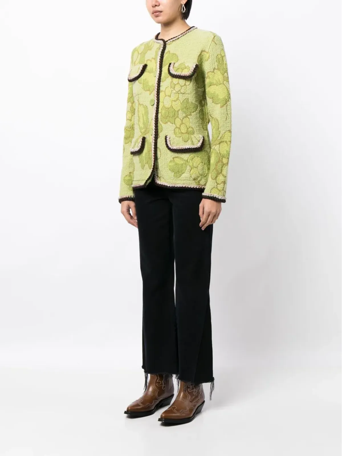 ETRO クラシックボタンアップ ツイードジャケット グリーン - 画像3