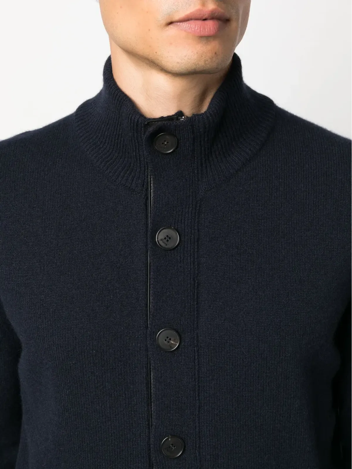 Brioni レザー トリム カシミヤ カーディガン - Blue - 画像5