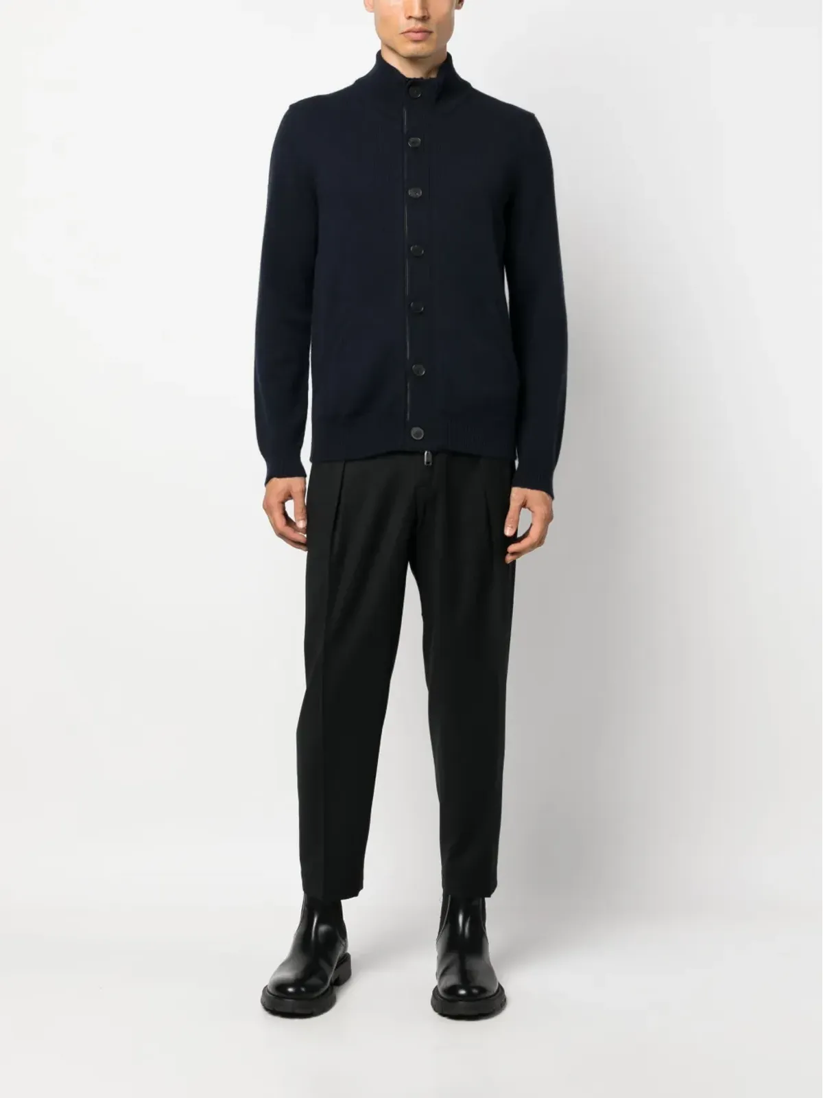 Brioni レザー トリム カシミヤ カーディガン - Blue - 画像2