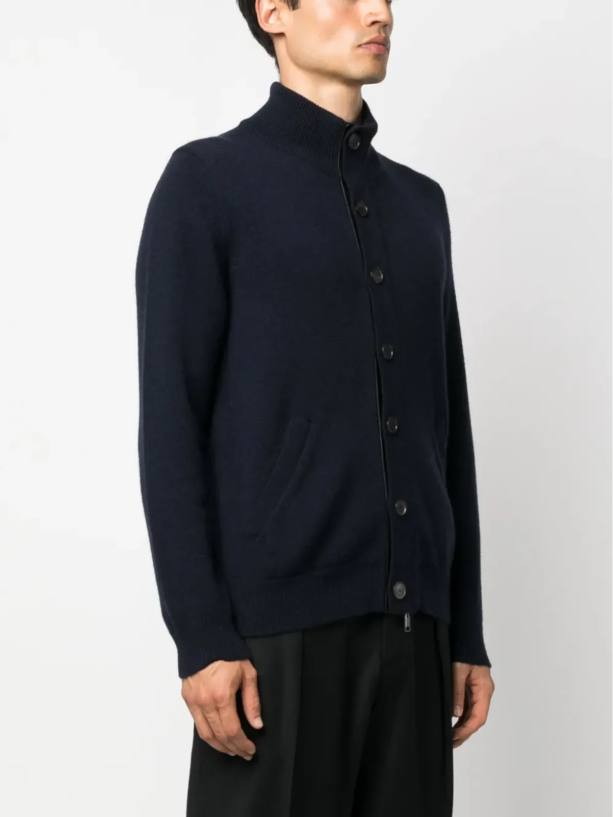 Brioni レザー トリム カシミヤ カーディガン - Blue - 画像3