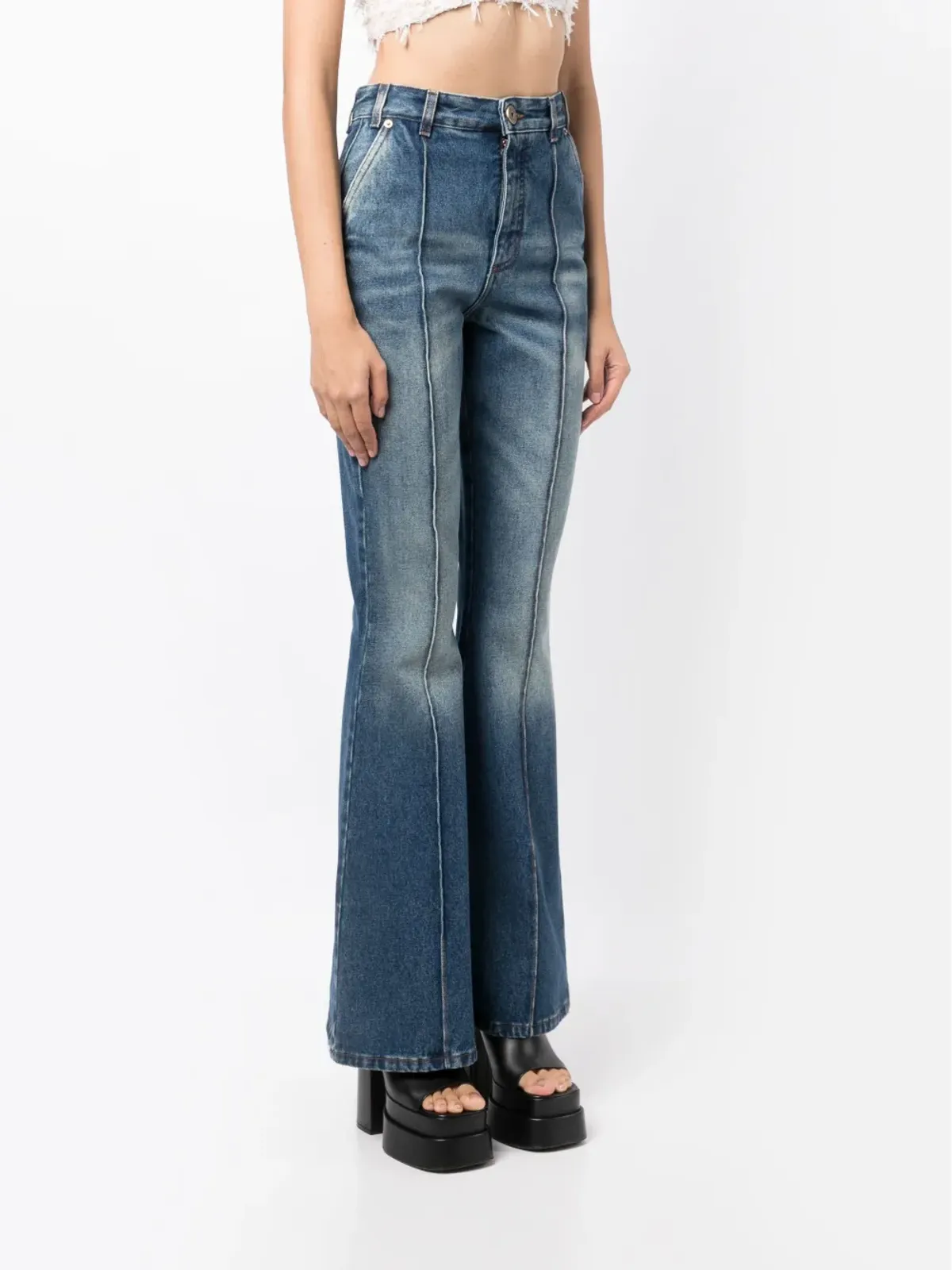 Balmain 高腰コットンフレアジーンズ - 画像3