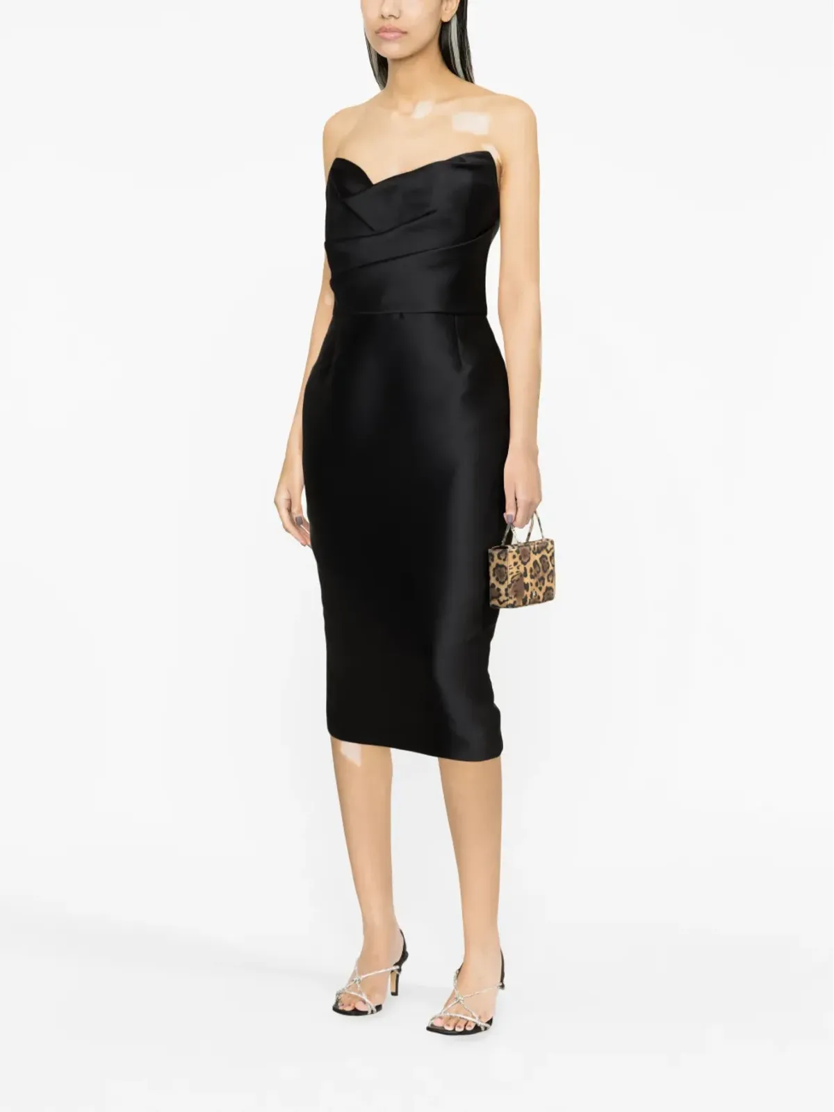 Marchesa ストラップレス サテン ミディドレス - 画像2