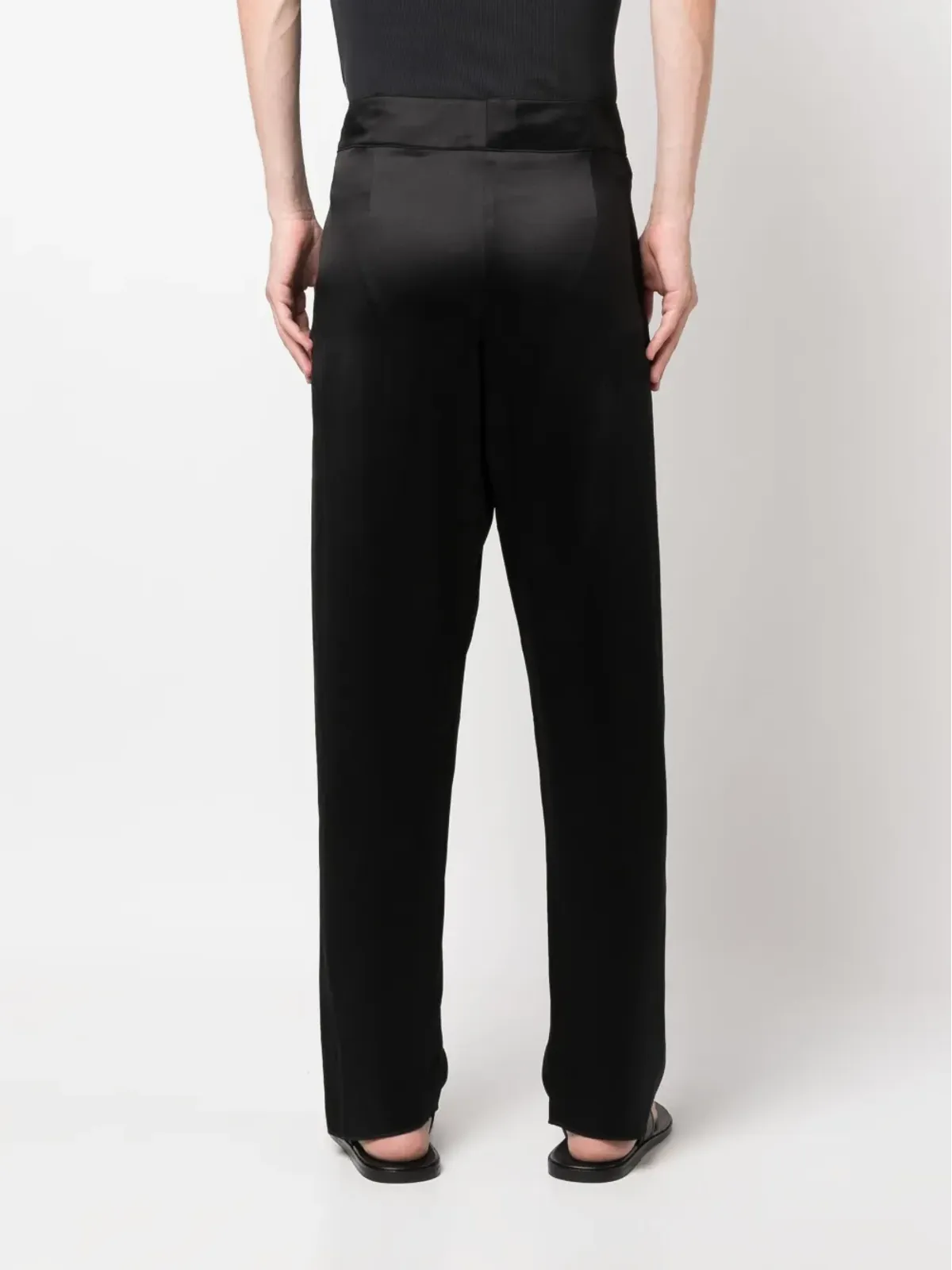 Saint Laurent ボタン留め シルク テーパードパンツ - ブラック - 画像4