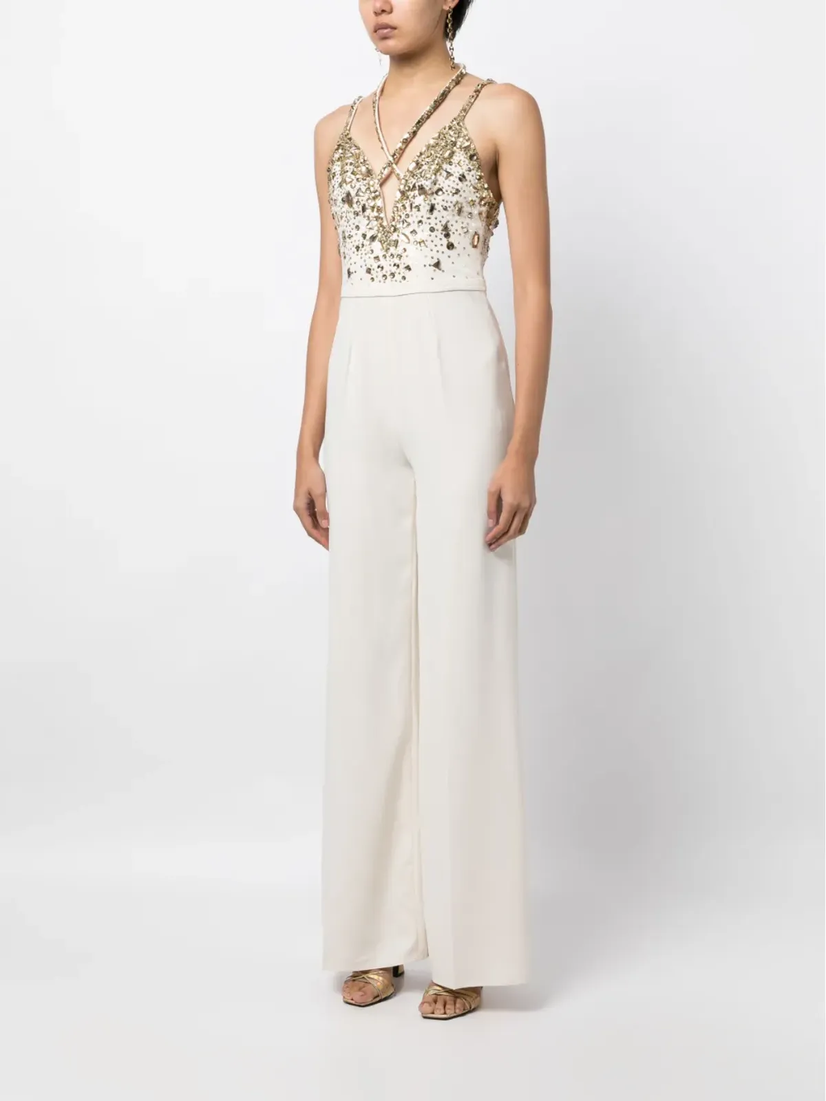 Zuhair Murad ストーン装飾のフレアジャンプスーツ - 画像3