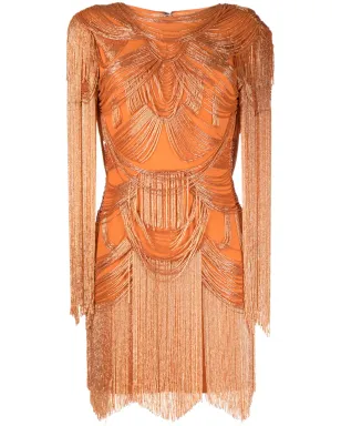 Zuhair Murad フリンジ付きフィットミニドレス - オレンジ - サムネイル1