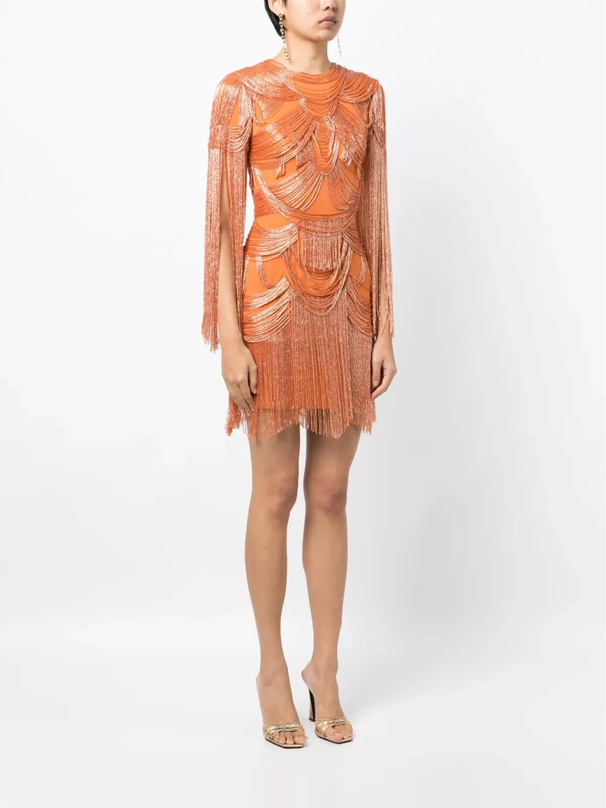 Zuhair Murad フリンジ付きフィットミニドレス - オレンジ - 画像3