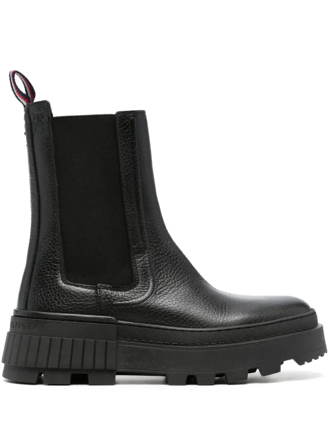 Tommy Hilfiger Tommy Hilfiger ラウンドトゥ レザー アンクルブーツ ブラックの商品画像