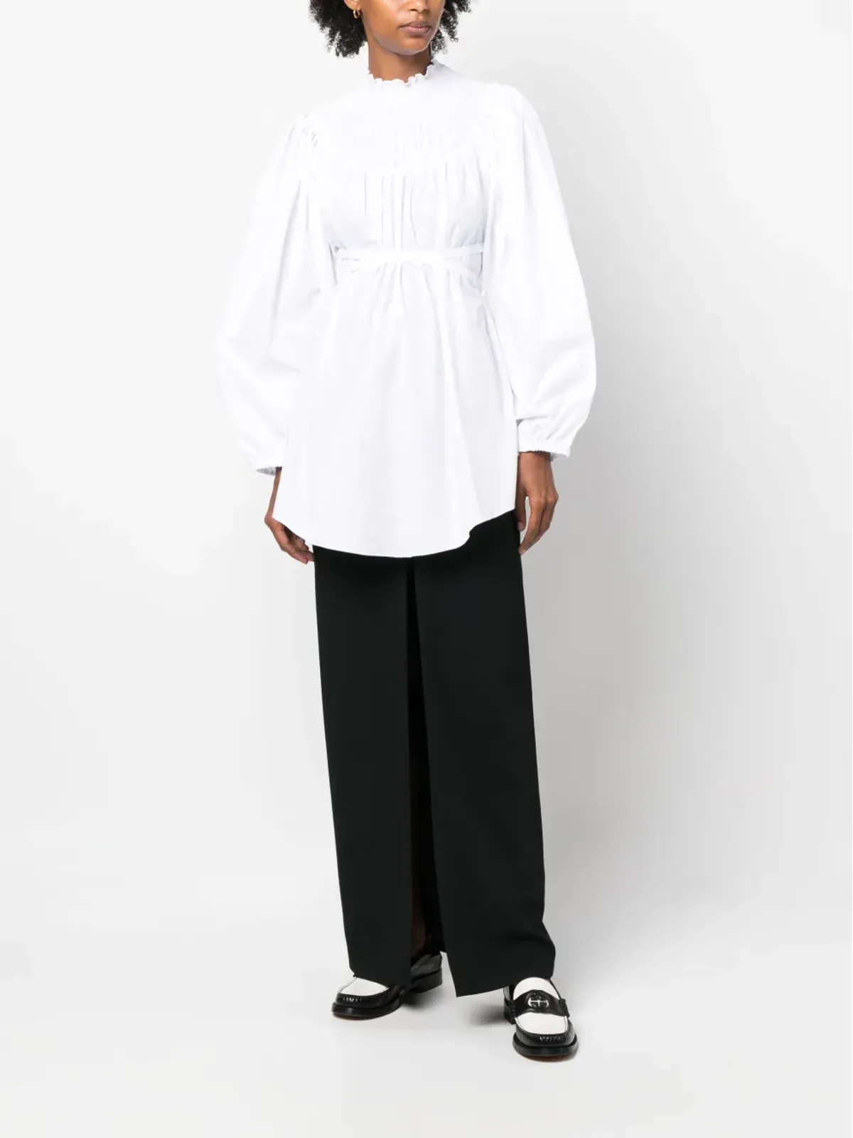 Patou tie-waist organic cotton blouse - White - 画像2