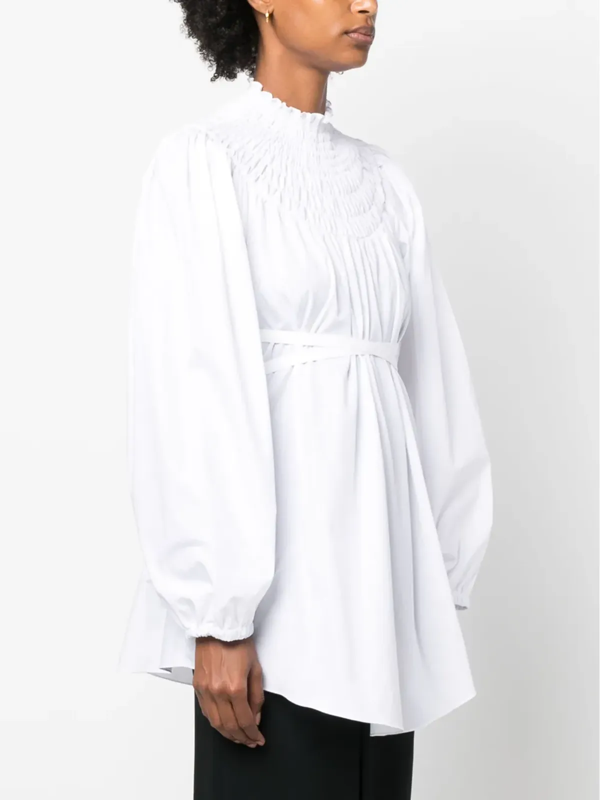 Patou tie-waist organic cotton blouse - White - 画像3
