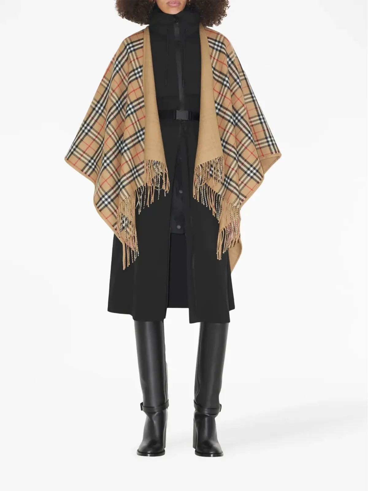 Burberry チェック柄リバーシブルウールケープ - 画像5