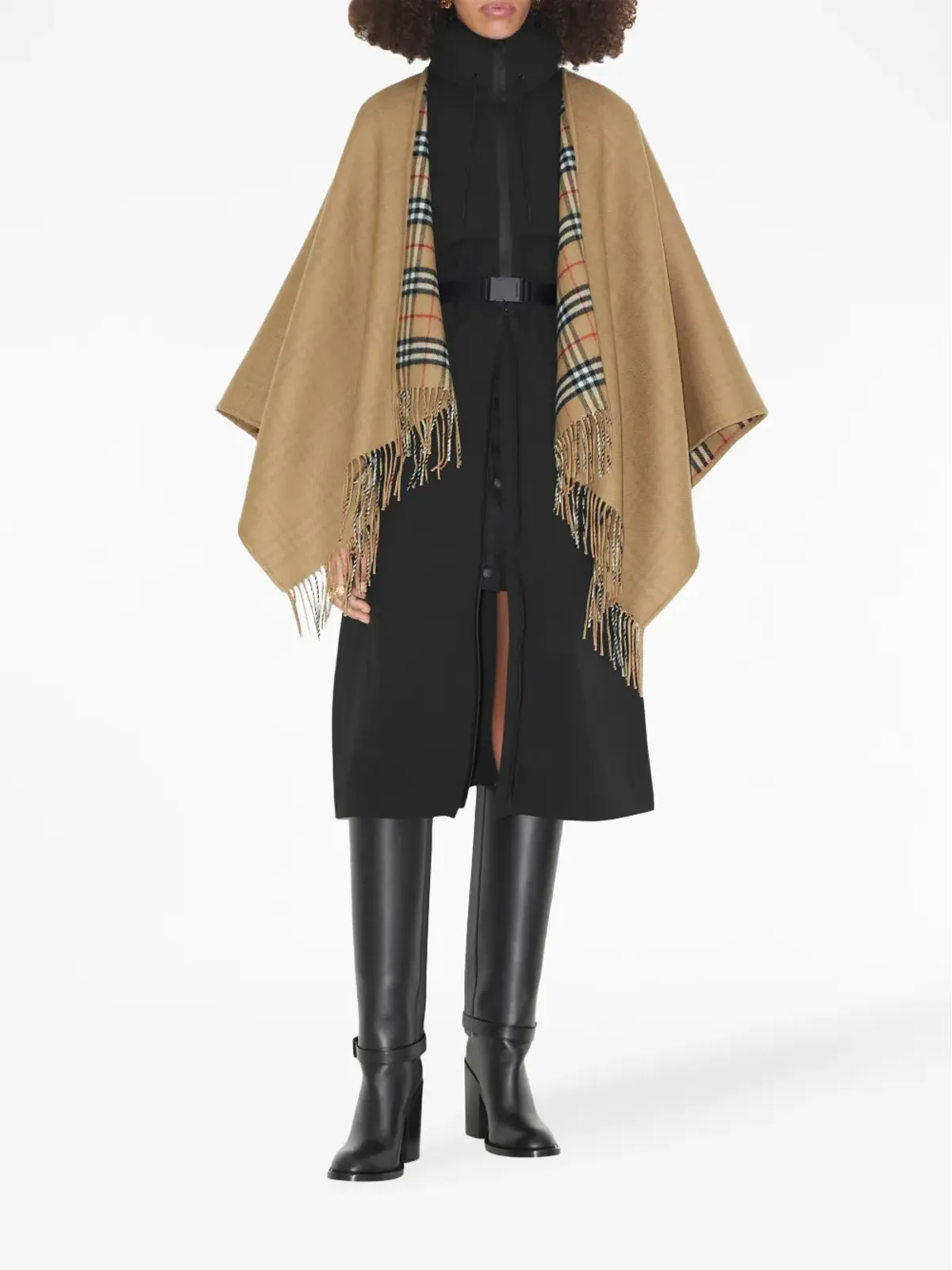 Burberry チェック柄リバーシブルウールケープ - 画像2